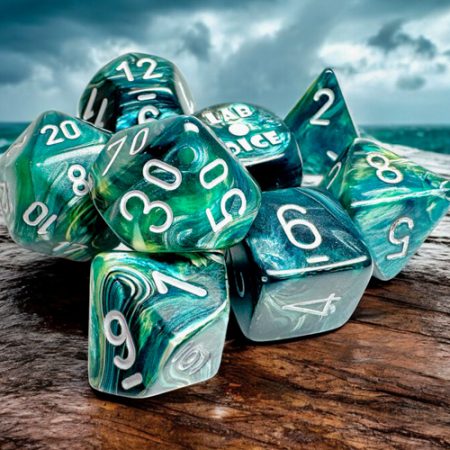 Lustrous Neptune/Grey, 7-Dice Set (with bonus die)